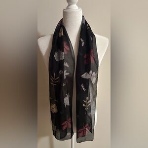 Autumn Leaf Floral with Insect Black Sheer Scarf